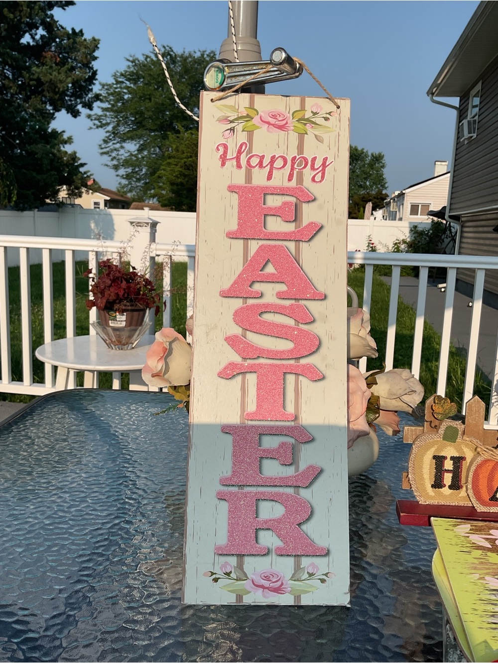 Happy Easter Wooden Porch Sign - Pink & Cream
